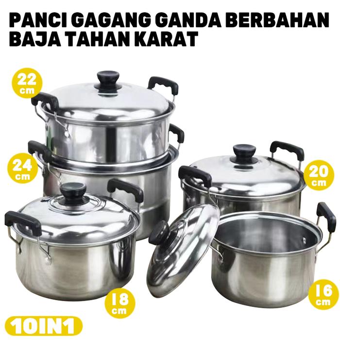 Gambar QME 12in1 Panci Steamer Set Stainless isi 5 pcs + 2pcs Kukusan Panci Bahan Tebal PREMIUM/Panci Stainless set - panci dari Easy Deal Shop undefined Tokopedia