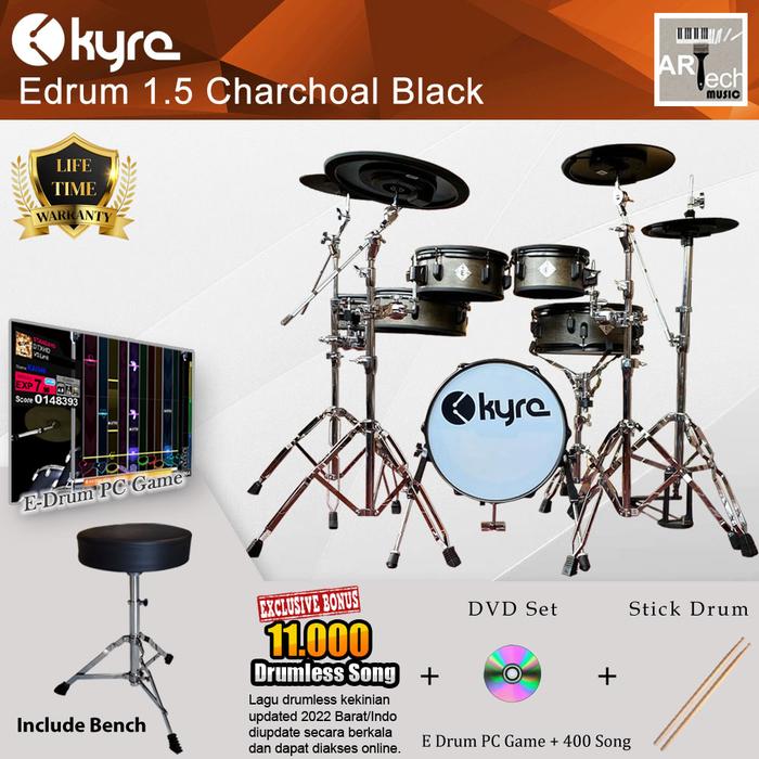 Gambar Drum Elektrik Kyre 1.5 Series / Electric Drum Kyre Series 1.5 Lifetime Guarantee - Carchoal Black dari Artech Music undefined Tokopedia