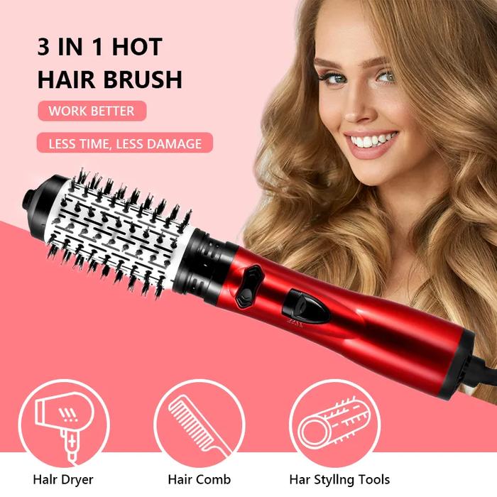 Jual in Rotating Electric Hair Straightener Brush Hair Curler