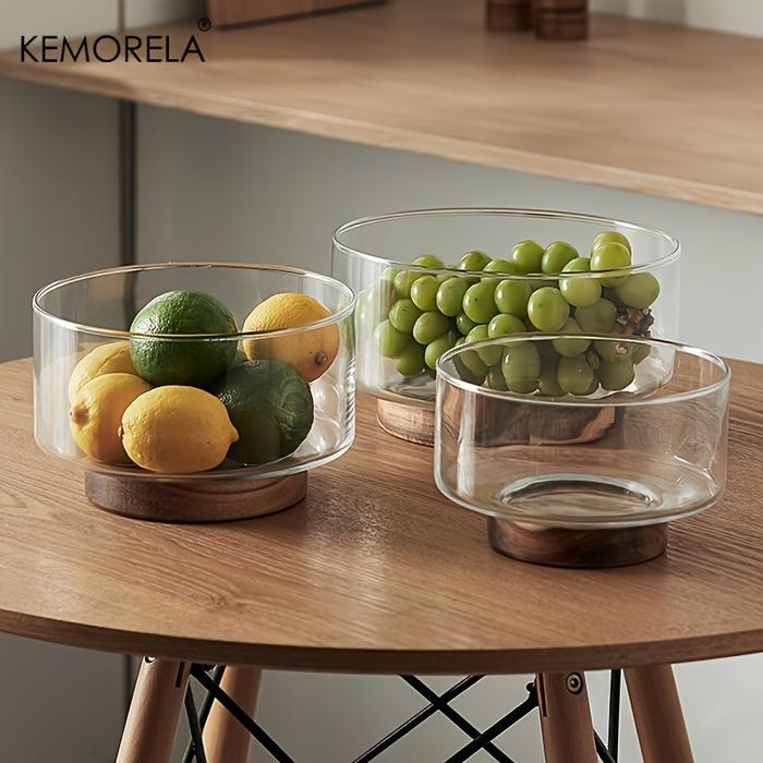 Jual Glass Fruit Bowl Creative Large Salad Bowl Wood Base Snacks