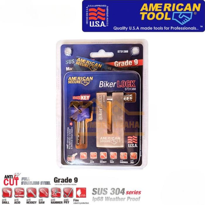 Gambar Hang - GEMBOK KUNCI PENGAMAN CAKRAM MOTOR AMERICAN TOOL SECURE SUJ dari Hang Store2 undefined Tokopedia