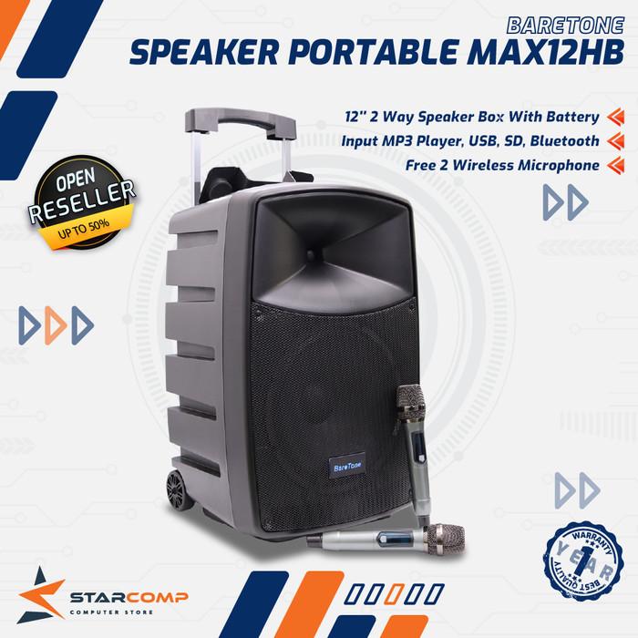 Gambar BareTone Speaker Portable MAX12HB 12" 400W Wireless Bluetooth SD Card FM Radio dari Starcomp Solo undefined Tokopedia