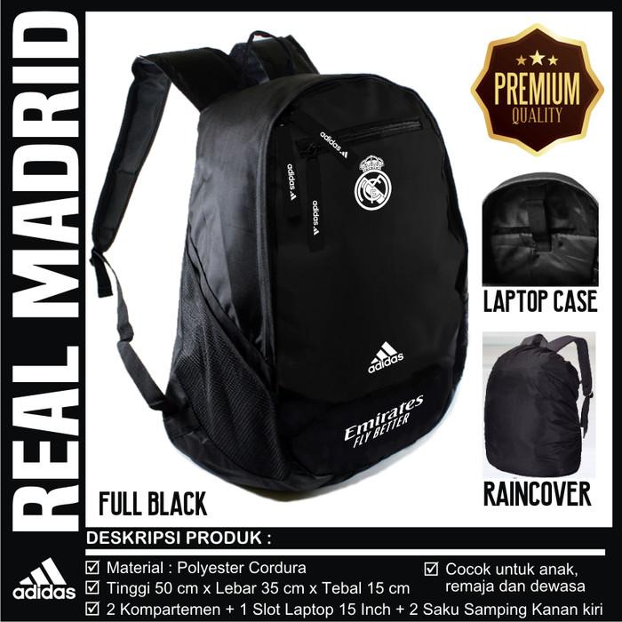 Gambar New TAS RANSEL BACKPACK PUNGGUNG REAL MADRID + RAINCOVER - BLACK WHITE dari ToserbaOnline48 undefined Tokopedia
