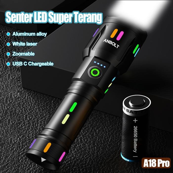 Gambar 【Anbolt-Toko andalan resmi】 A18 Pro Senter Super Terang Tahan Lama USB C Rechargeable Senter Jarak Jauh 1 km Zoom Flashlight 250000Lumens Senter Tahan Air dari nirmalabagstore undefined Tokopedia
