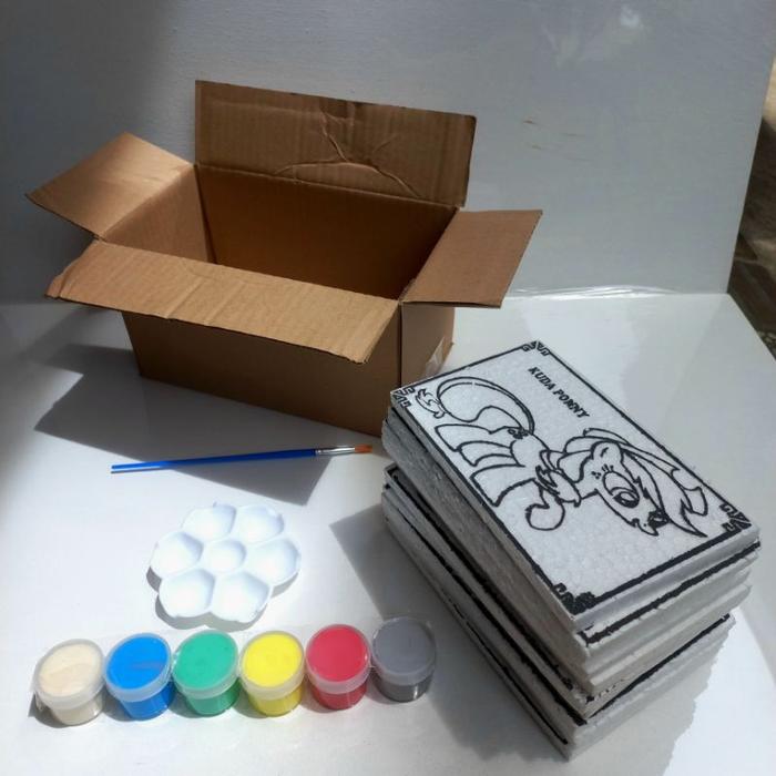 Gambar PAINTING KIT PAKET HEMAT LENGKAP MEWARNAI STYROFOAM MINI 5 X 10 CM + BOX 1 set dengan cat kuas dan palet mainan edukasi anak melukis gambar karakter di media sterofoam styrofom seterofom gabus kado ulang tahun hampers murah ekonomis - Armina Art dari asbakbunder undefined Tokopedia