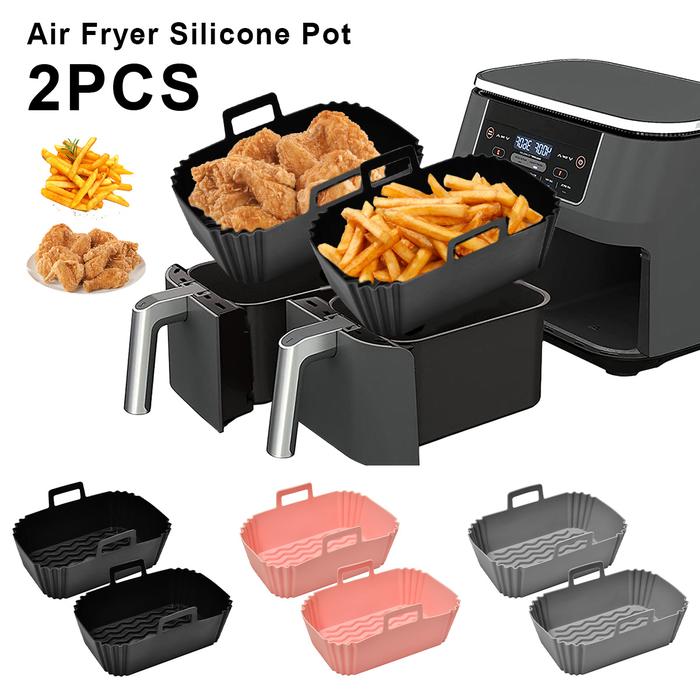2pcs Air Fryer Silicone Basket Thick Rectangle Oven Baking Tray Reusable  Liner Mold Insert Dish For Airfryers Pan Accessories