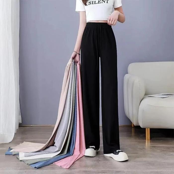Jual Women Pants Spring Summer Ice Silk Wide Leg Pants 2023 High