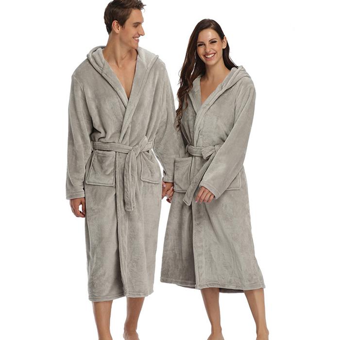 Jual Thick Women Warm Bathrobe Robe Solid Hooded Warm Ladies