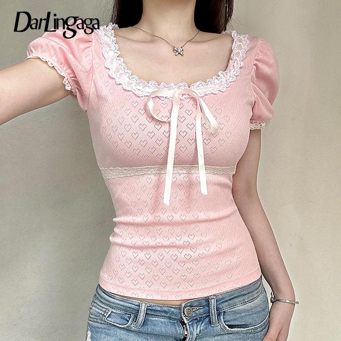 Jual Darlingaga Korean Pink Cute Coquette Sweet Summer T-shirts