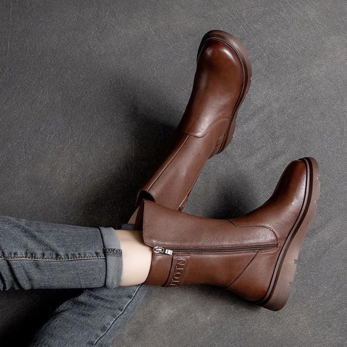 Jual Footwear Mid Calf Women's Boots Wedge Heel Biker Shoes For