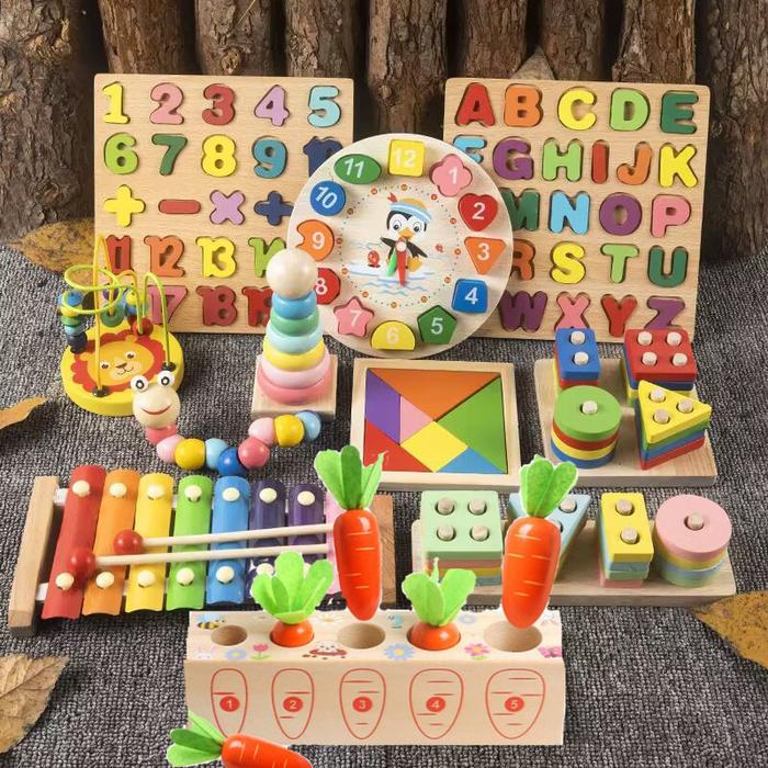Jual Montessori Wooden Toy Kids Baby Activity Cube Developmental