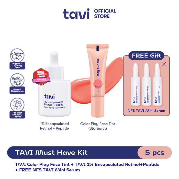 Gambar [FREE 3 Mini Serum] TAVI Must Have Kit (Tavi Color Play Face Tint / Tavi Cream Blush + Retinol Serum) dari Badrwiya undefined Tokopedia