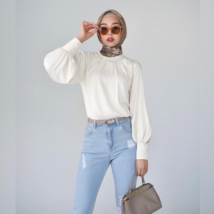 Gambar Duha Blouse • Corliss Tencel Comfort Top - Off White, XS dari yokotoo undefined Tokopedia