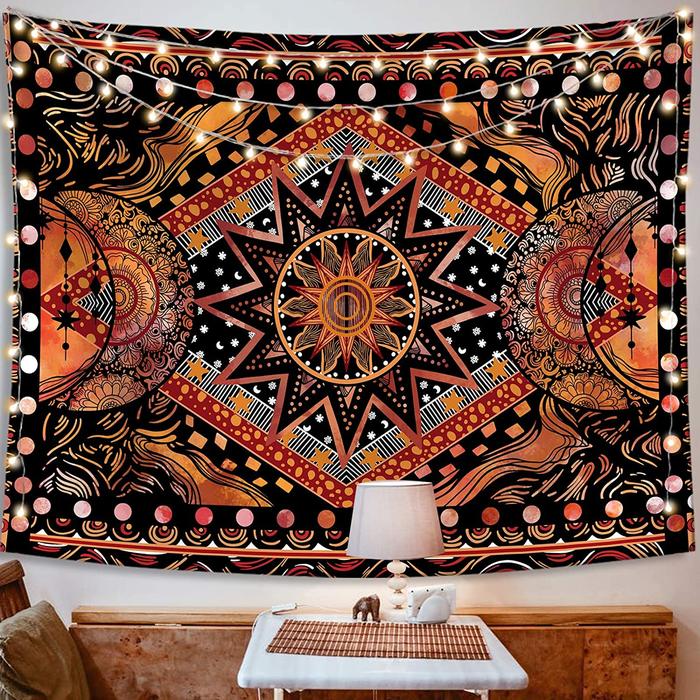 Jual Orange Sun and Moon Tapestry Wall Hanging Indie Hippie