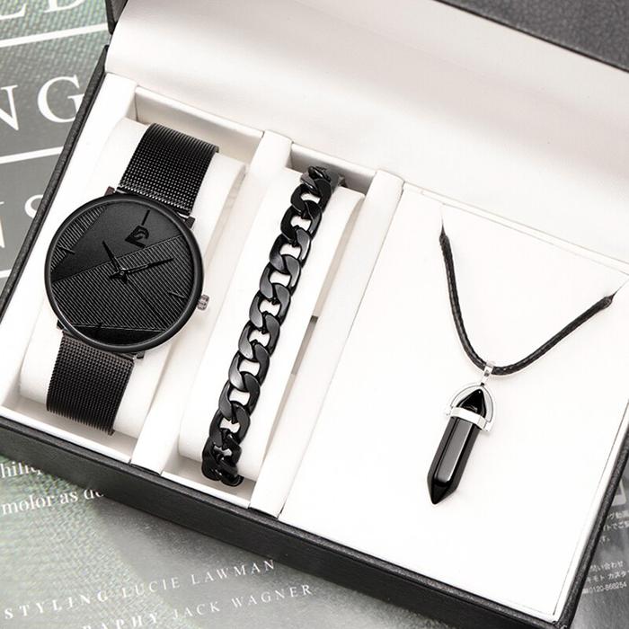 Jual 3PCS Set Minimalism Fashion Mens Watches Simple Men Business
