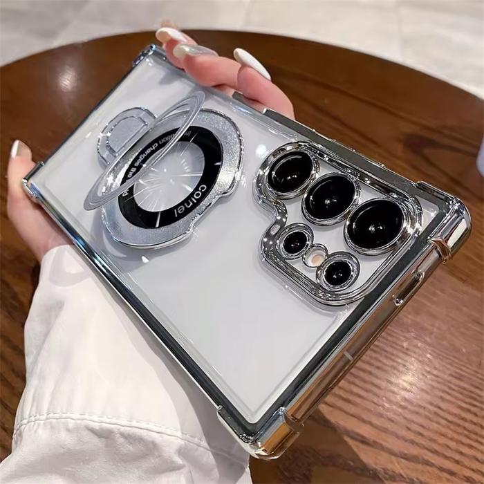 Jual Luxury Magnetic Plating Stand Shockproof Clear Case For