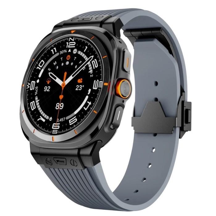Gambar Strap Silicone Sport Stainless Steel Luxury kompatibel dengan Samsung Galaxy watch Ultra 7 47mm Big Bang Butterfly Buckle Stainless Steel 316 Rubber Aksesoris Jam Tangan Tali Siilicone - Grey dari Watch Company undefined Tokopedia