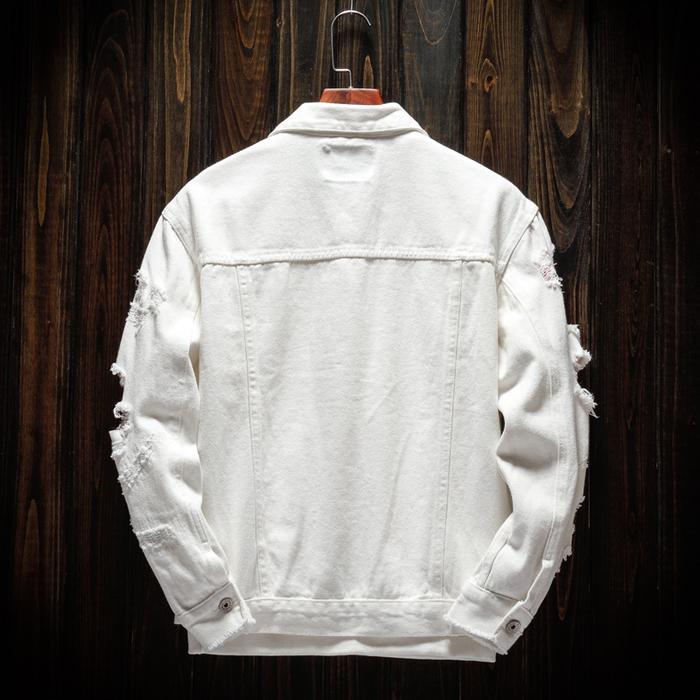Jual 2021 New 4XL White Ripped Denim Jackets Men/Women Hip Hop