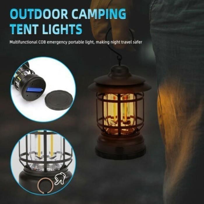 Gambar Lampu LED Lentera Gantung Retro Camping Lights  PR-120 PURRINI Outdoor Lamp - Black dari Outdoor Jakarta undefined Tokopedia