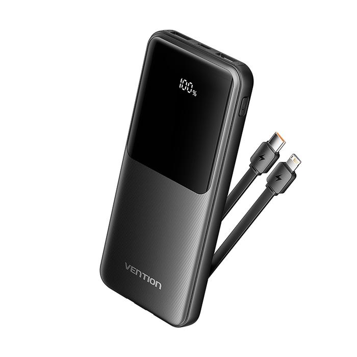 Gambar VENTION Power Bank Fast Charging LED Display 10000mAh 22.5W with Cable Type-C and Lightning - FHO - BLACK dari Surya Mitra Online undefined Tokopedia