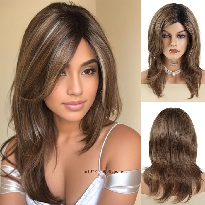Jual Mix Brown Wig Synthetic Hair Soft Long Wavy Wigs for Women