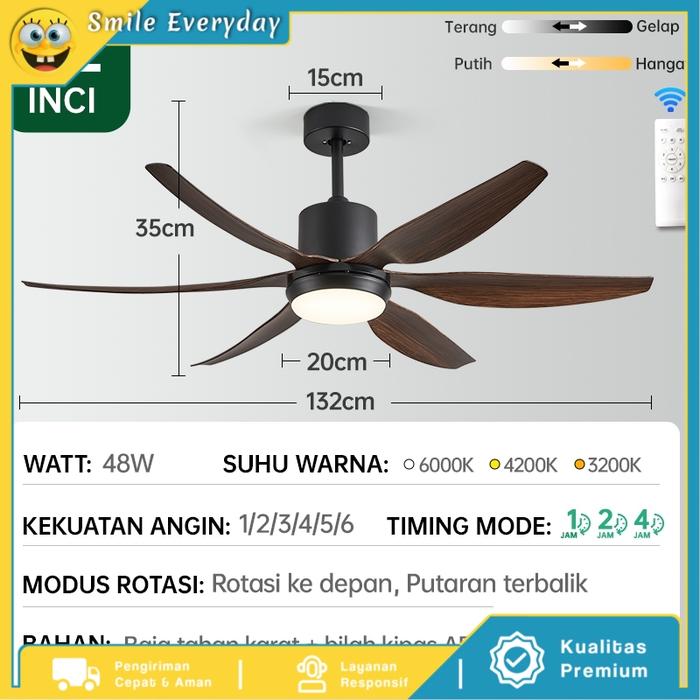Gambar Lampu Kipas Angin Gantung Plafon Ruang 2IN1 3 Warna 6 Kecepatan 52/66 Inci Meja Makan Kamar Tidur LED Bilah Hitam Kipas Kayu Lampu Kipas Angin Dengan Remote - A 52inci, Garansi 3 tahun dari Always Smile Everyday undefined Tokopedia