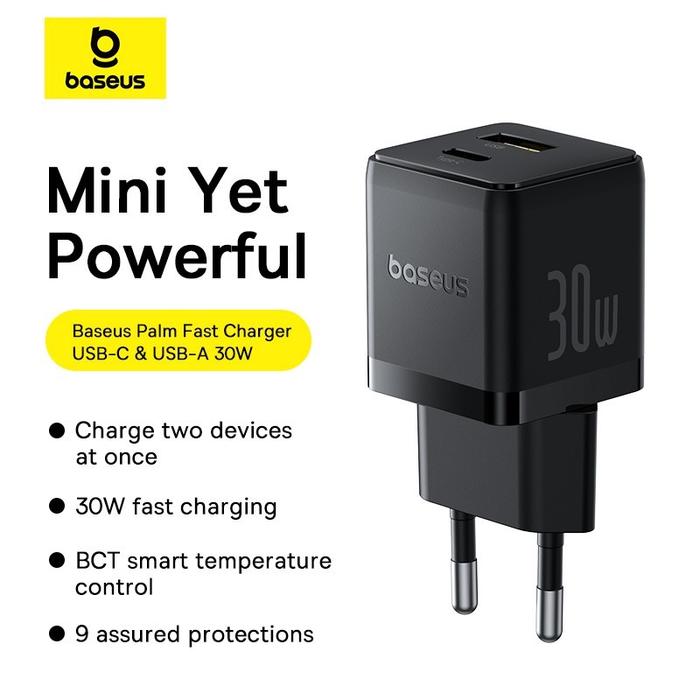 Gambar Baseus Kepala Charger Palm 30W 2Port C+U Fast Charging - Hitam dari gugelgadget undefined Tokopedia