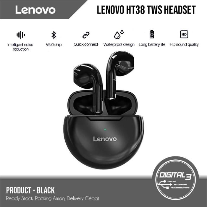 Gambar Earphone Wireless TWS Lenovo HT38 Bluetooth 5.0 Headset Earbuds Bass - Hitam dari erikaratih undefined Tokopedia