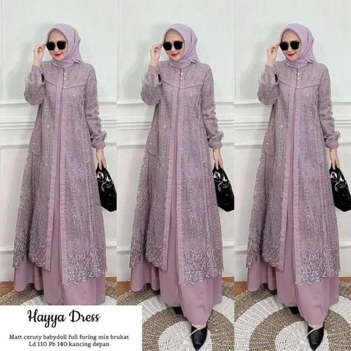 Gambar NEW Baju Hayya Dress BUSUI Bahan Ceruty Babydoll Brokat LD 110 Dress Wanita Terbaru 2023 Gamis Kondangan Model Korean Style Dress Lebaran Gaun Pesta Muslim Ootd Hijab Style Remaja Selebgram Pakaian Muslim Murah Modern Kekinian Grosir Bandung Terlaris BISA - Lavender, M dari Daun Werno undefined Tokopedia