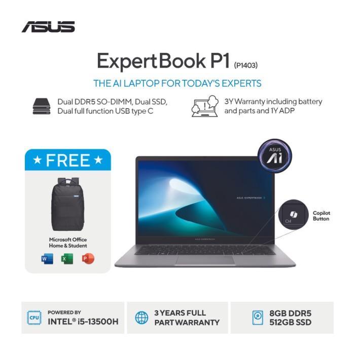 Gambar ASUS EXPERTBOOK P1 P1403CVA-S65851WS GREY INTEL CORE i5-13420H 8GB 512GB WIN 11 HOME + OFFICE HOME 2024 - NON BUNDLE, TETAP 8GB dari HotdealComp Surabaya undefined Tokopedia