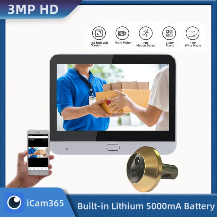 Jual 3Mp Icam365 One Way Audio Security Home Peephole Video Door