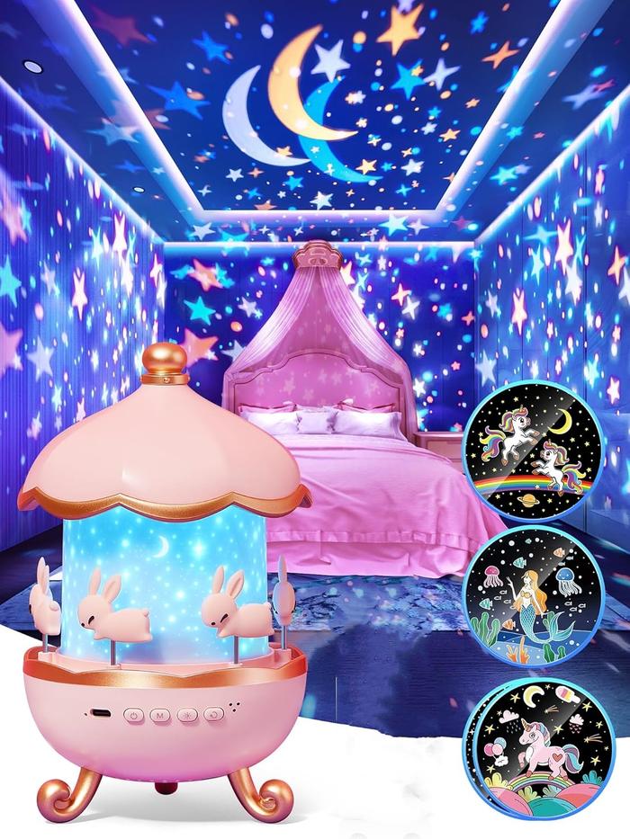 Jual 12 Films Cute Rabbit Rolling Huts Projection Night Light USB