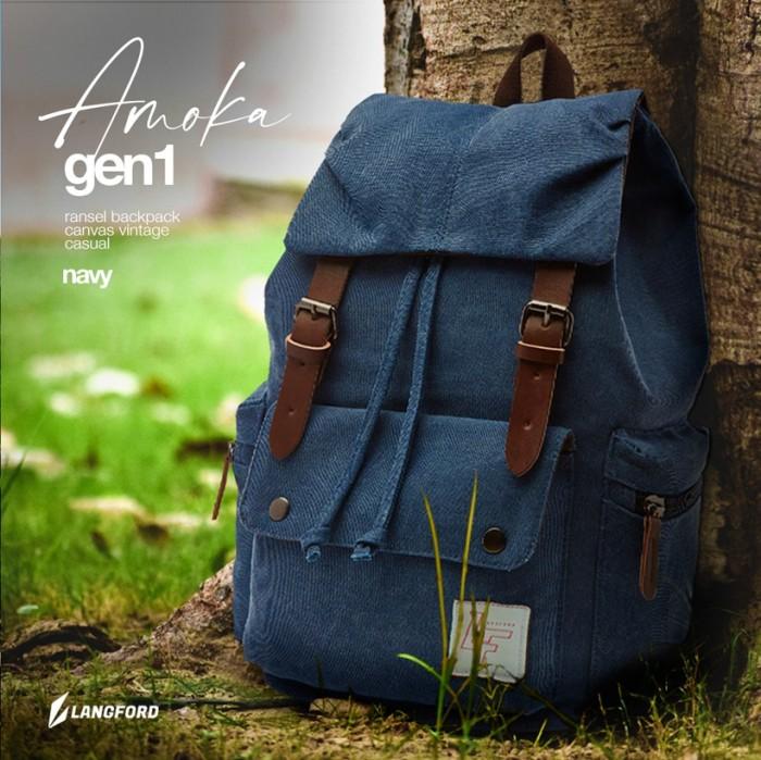 Gambar LANGFORD - Tas Ransel Canvas Vintage Old School Amoka gen 1 - Navy dari Bemode.store undefined Tokopedia
