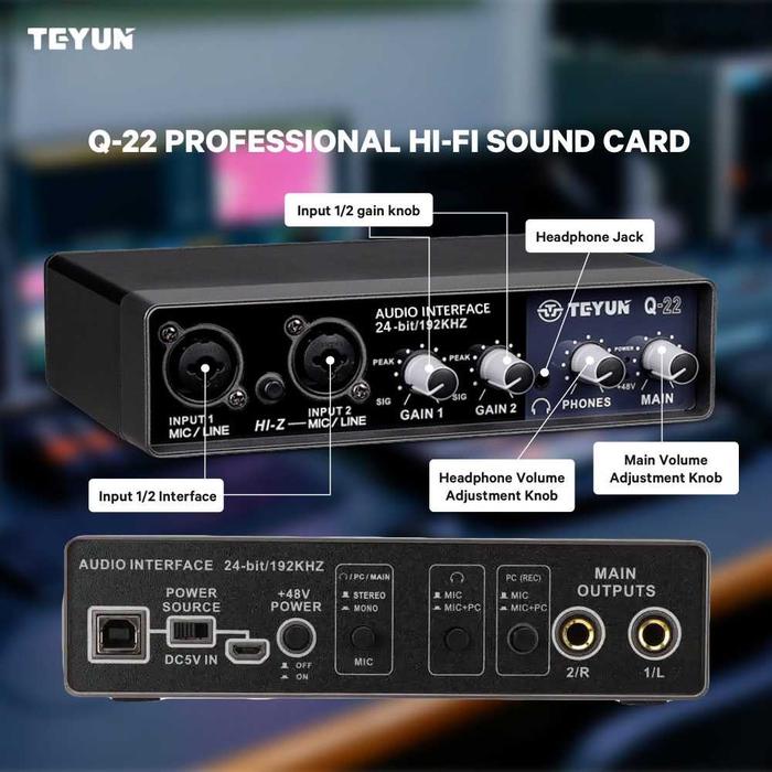 Gambar TEYUN Microphone Hi-Fi Sound Card Amplifier USB Live Broadcast - Q-22 - Hitam dari BINTANG TOPED undefined Tokopedia