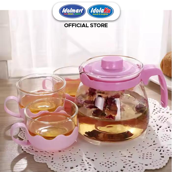Gambar IDOLMART Teko Set Tea Pot Set Isi 4 Gelas Pitcher Set Gelas Bandung - Pink dari Idolmart Official BDG undefined Tokopedia