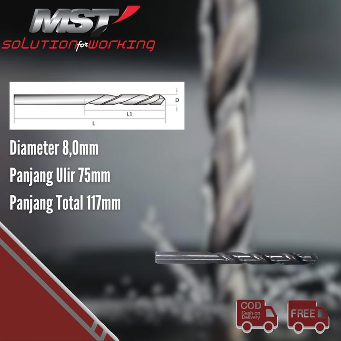 Gambar MST Mata Bor Besi 8,0mm - 14,0mm HSS M2 Hitam Black Twist Drill Straight Shank Fully Grinding - 8,0mm dari MST TOOLS undefined Tokopedia