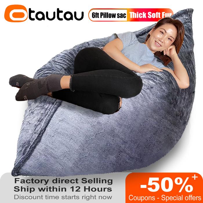 Jual OTAUTAU 6ft Giant Pillow Sac Pouf Cover Soft Fluffy Bean Bag