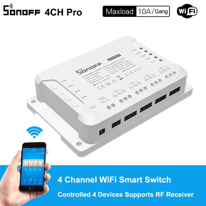 Sonoff 4ch Pro R3 10a Gang Channel Wifi Smart Switch 433 Mhz Rf Remote  Wifi Lights Switch Supports Devices Works With Alexa