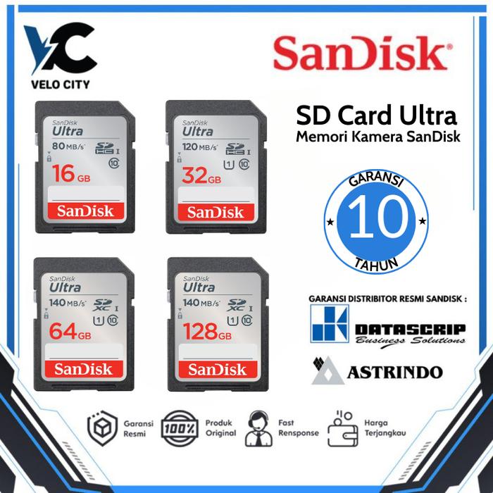 Memory Camera Sd Card Sandisk Ultra 16gb 32gb 64gb 128gb Sdhc Sdxc Memori  Kamera Class 10 Orinal