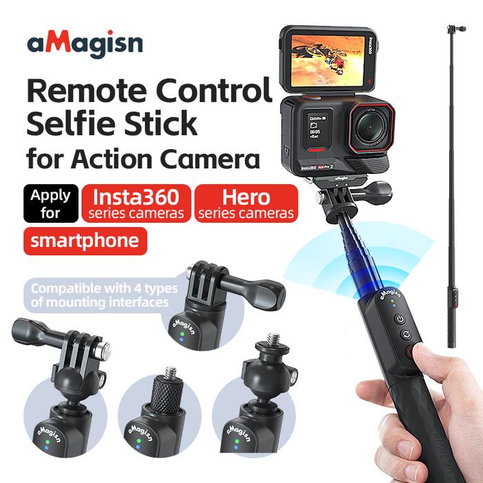 Amagisn Monopod Selfie Stick Bluetooth 10m Waterproof 100cm Extendable  Sticks For Mobile Phone Gopro Insta360 X4 X3 Accessories