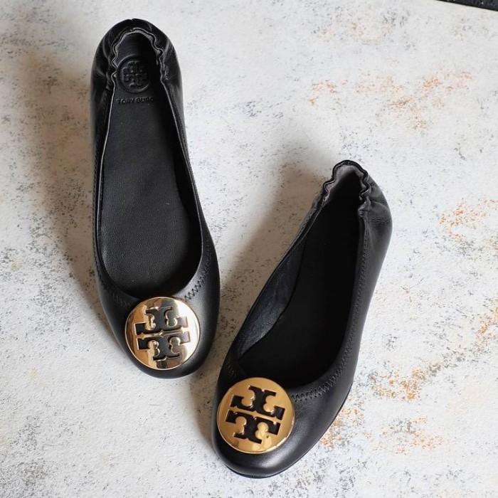 Jual ORIGINAL TB TORY BURCH MINNIE FLATS FLATSHOES BLACK GHW