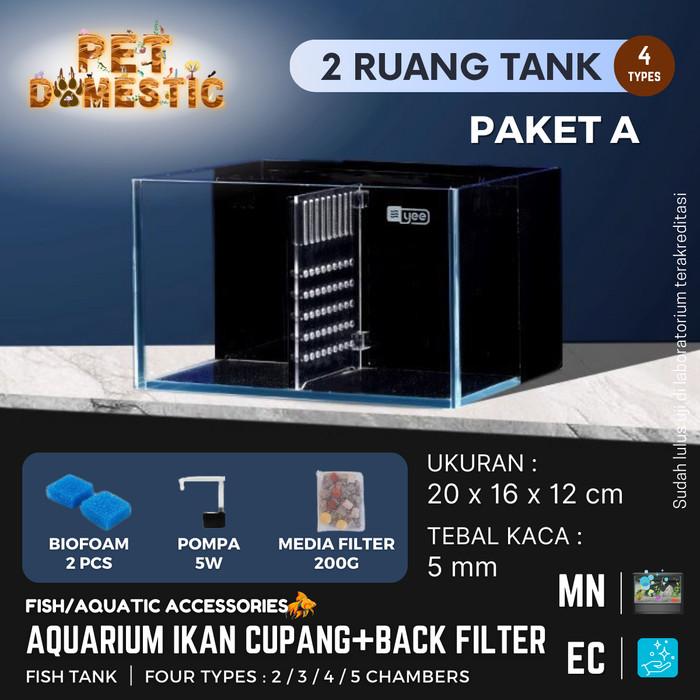 Gambar Aquarium Kaca Soliter Tempat Cupang + Filter Akuarium Mini Set Sekat Molly Betta Guppy Ikan - 2Chamber dari Pet Domestic undefined Tokopedia