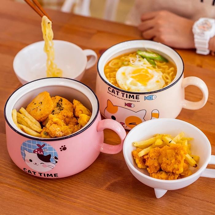 Jual Cartoon Cat Ceramic Ramen Bowl Large Capacity Noodle Soup