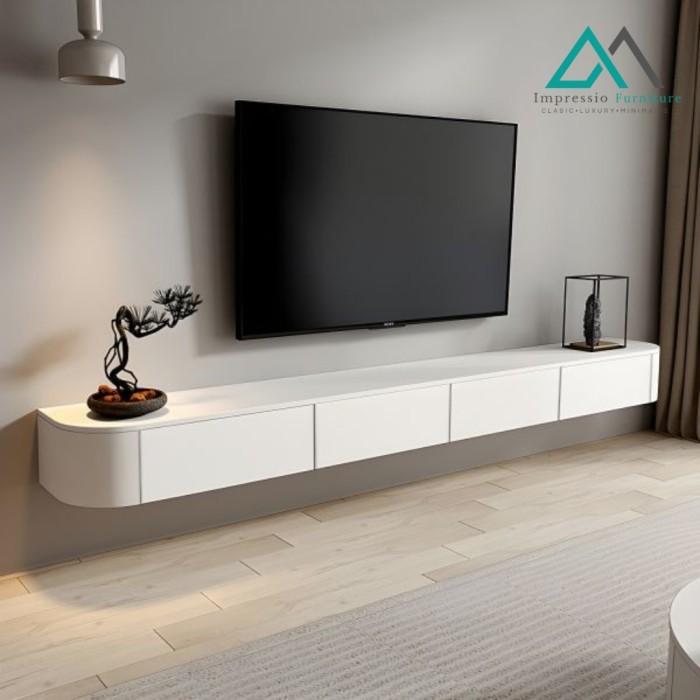 Gambar Meja TV gantung minimalis Rak TV gantung minimalis  Lemari TV dinding putih 160x30x25 - Putih, 160x30x25(4laci dari Impressio Furniture Official undefined Tokopedia