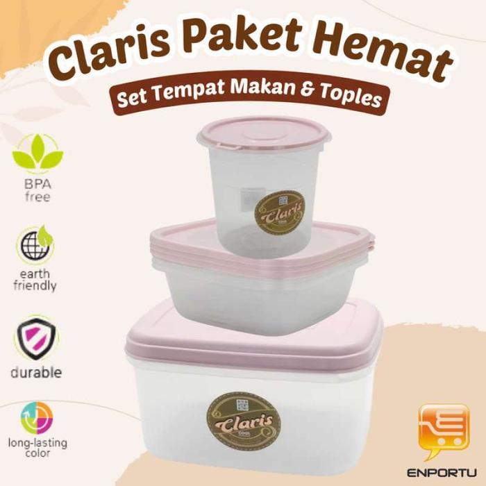 Gambar CLARIS Paket Hemat Set Tempat Makan & Toples | Toples Kue | Foodsaver | Bekal Makan - Purple dari iyus mart undefined Tokopedia