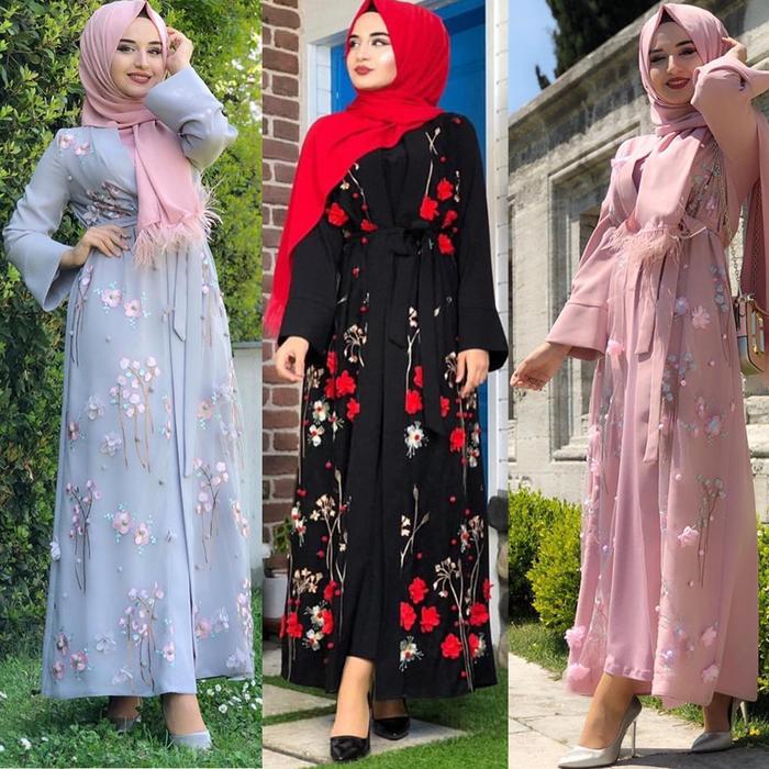 Jual Floral Abaya Dubai Kimono Muslim Hijab Dress Abayas For Women