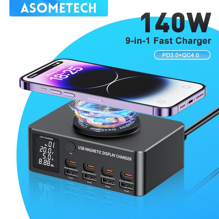 Jual 140W Multi USB-C Fast Charging Station Wireless Charger with