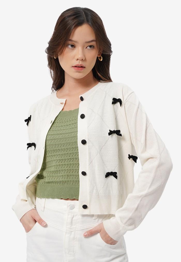 Colorbox Off White Cardigan Sweater Jual COLORBOX Ribbon Details