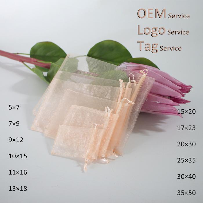 Jual 2020 Peach Silk Color Organza Bag 100pcs 5X7 7X9 9X12 10X15