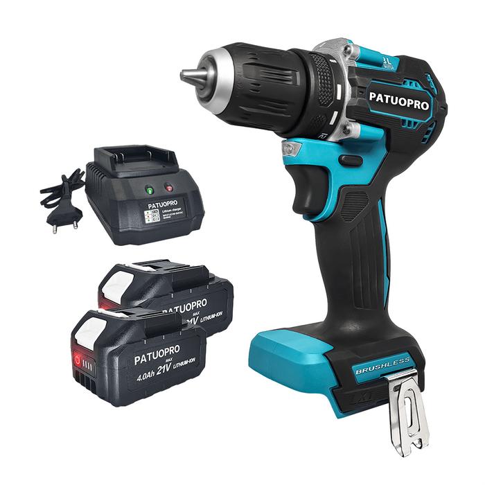 Patuopro 10mm 21v Brushless Electric Drill Cordless 2-speed 21 Torque  Wireless Home Handheld Power Tools For Makita 18v Battery